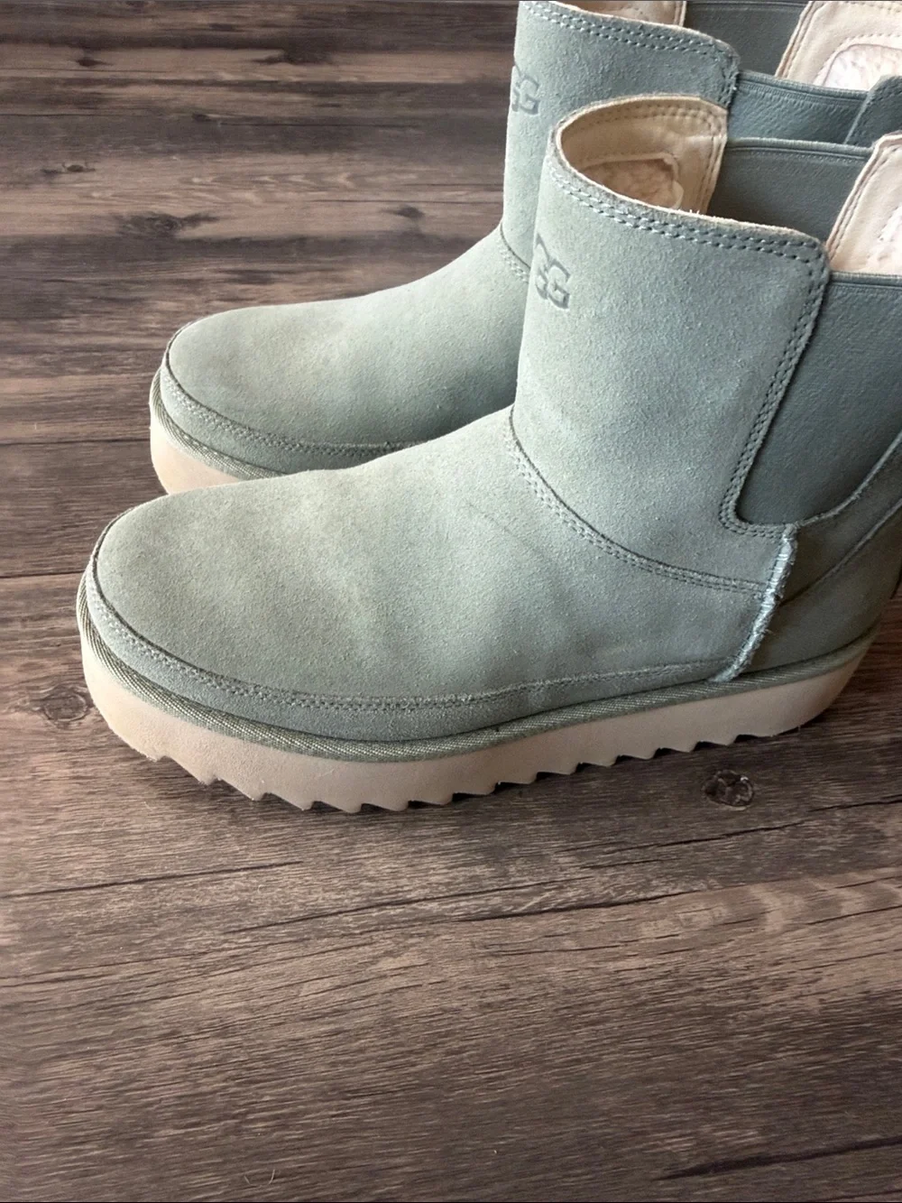 UGG Women's Sage Green Suede Platform Ankle Boots